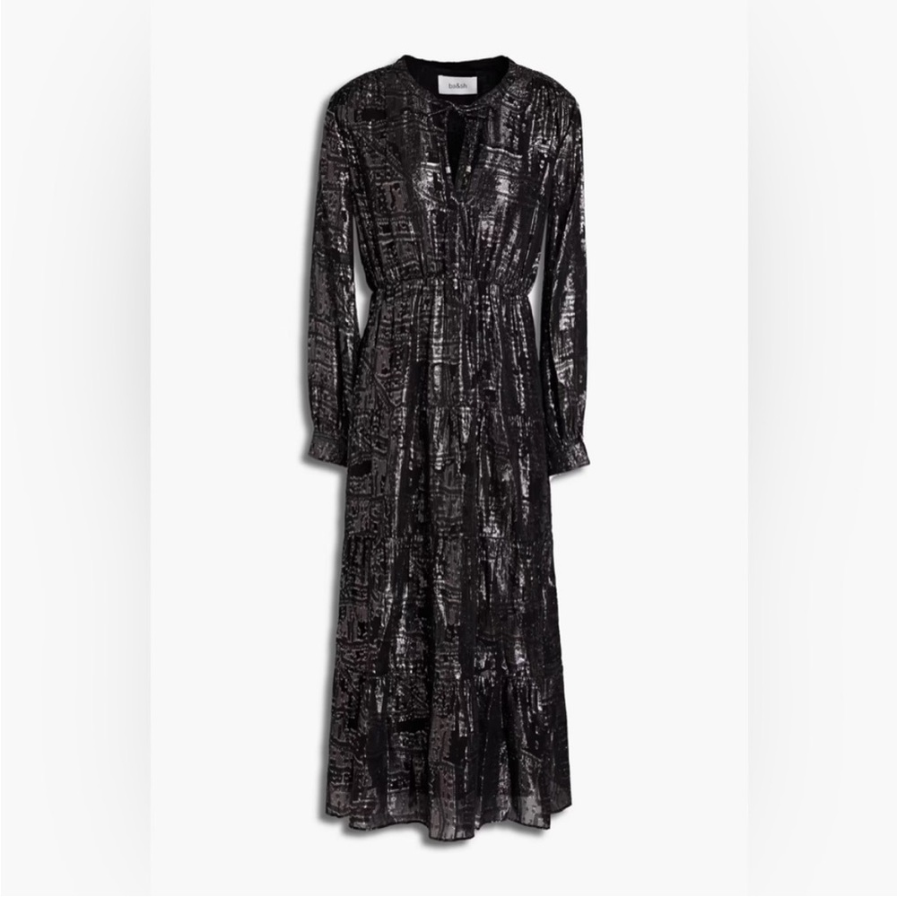 Ba&sh Metallic Sophia Long Sleeve Midi Dress